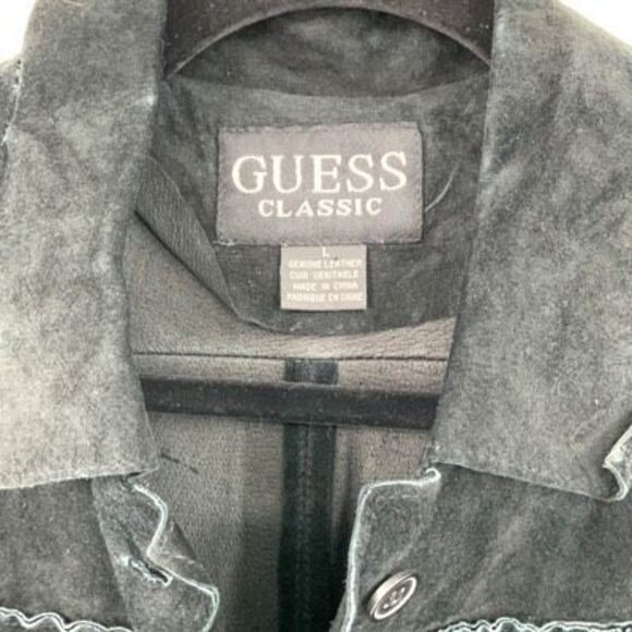 Guess Vintage Black Button Front Long Sleeve Genuine Leather Long Coat Size Larg - Picture 2 of 6